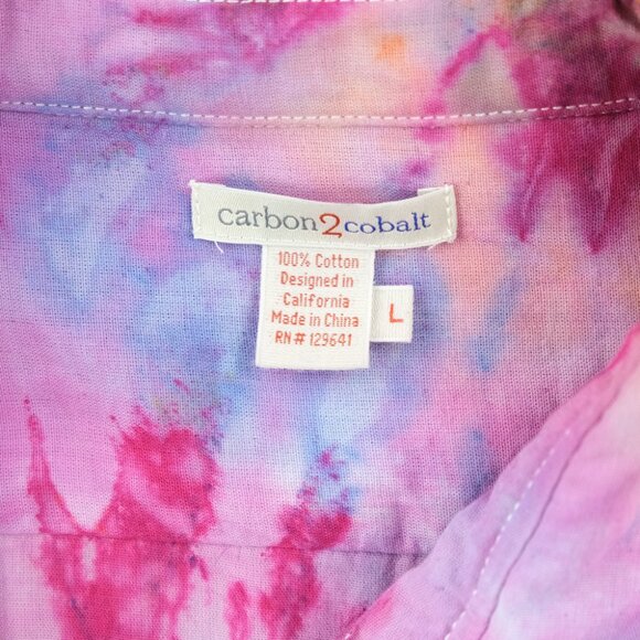 Carbon 2 Cobalt Shirt Mens L Multicolor Flannel Button Long Sleeve Soft Tie Dye - Picture 3 of 5
